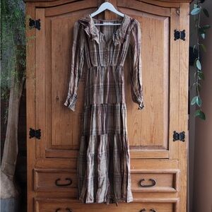 Christy Dawn brown ruffle maxi dress